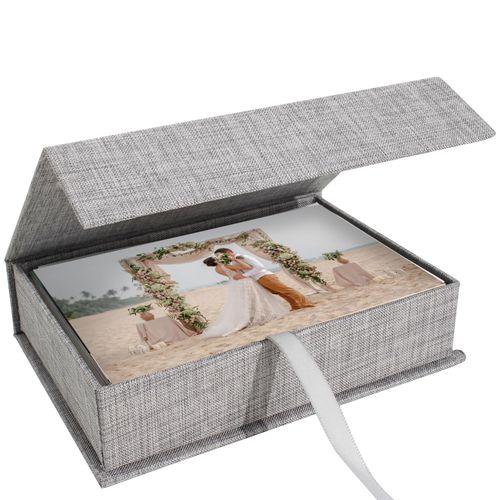 Hiwhy Photo Storage Box 4x6, Linen Photo Box, Memory Box Perfect to Store Your Photo, Pictures, Certificates, Scrapbooking Supplies, Keepsakes and Jewelry Grey