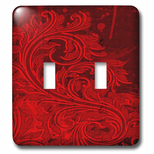 3dRose lsp_78030_2 Bright Red Grunge Flourish Double Toggle Switch