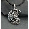 Celtic Wolf in Moon Pendant 925 Sterling Silver, Silver