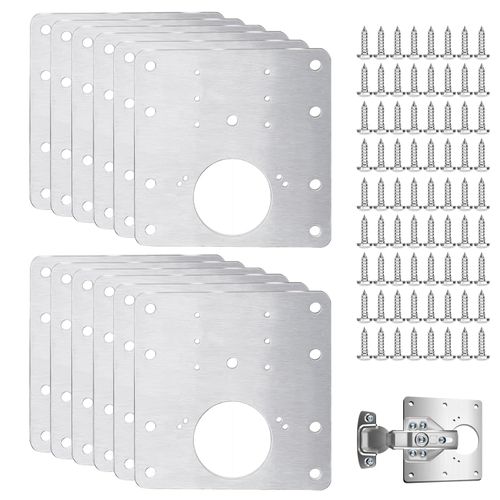 Wopanxye 12 Pack Hinges Repair Plate Set, Stainless Steel Drawer Hinge Replacement Plates Kit, Kitchen Cabinet Cupboard Door Hinge Fixing Brackets with 72pcs Screws for Furniture Wardrobe Mending Kit