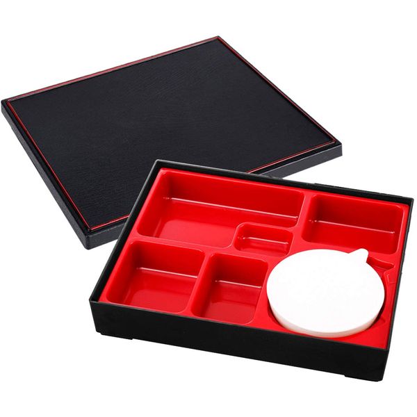 Japanese Bento Box, 5 Compartment Traditional Sushi Bento Box Lunch Box Plastic Snack Serving Tray with Lid Serving Dish Food Container for Home Restaurant Business Office Picnic