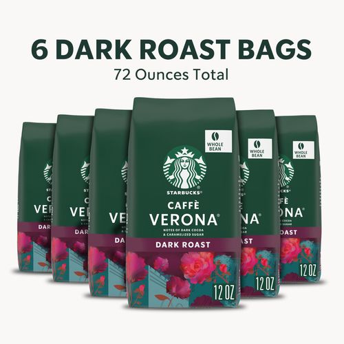Starbucks Caffè Verona Dark Roast Whole Bean Coffee, 12-Ounce Bag (Pack of 6)