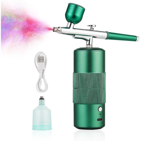 Airbrush Nail with Compressor Portable Air Brush Nail Paint Compressor for Nails Art Cake Painting Craft Airbrush Compressor (Green)