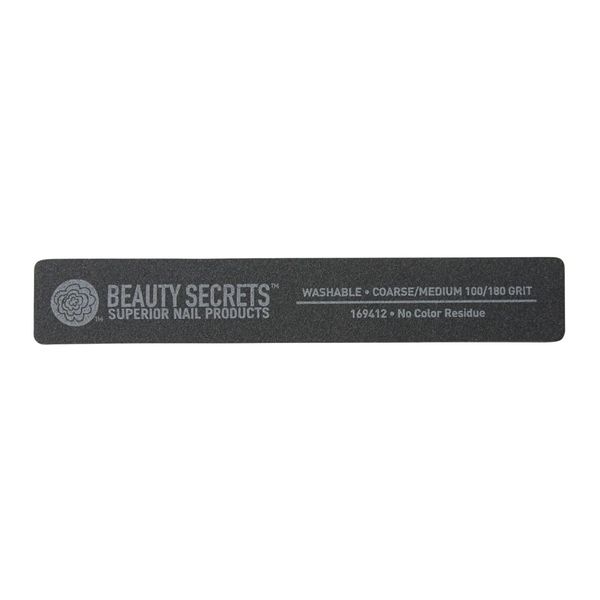 Beauty Secrets 100/180 Rectangular Black Cushion Nail File Black