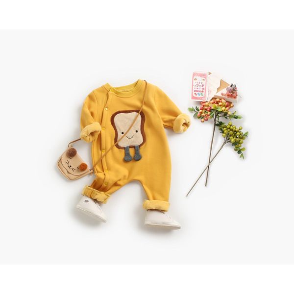 Baby Cartoon Pattern Side Snap Button Design Long Sleeved Romper - 66 (3-6M) / Yellow