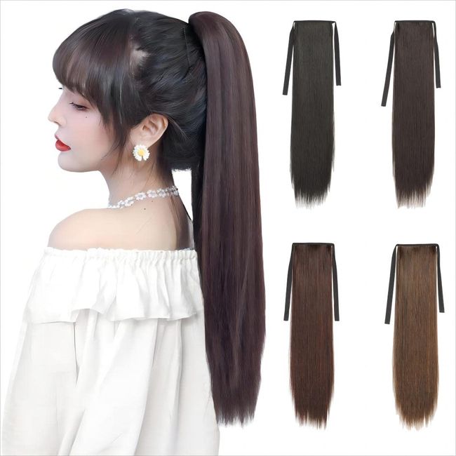 LS fer Wig, Ponytail Extension, Long, Straight Wig, 4 Colors, Choose from Hair Extension, 17.7 inches (45 cm), 21.7 inches (55 cm), 25.6 inches (65 cm), 25.6 inches (75 cm), Light Brown)