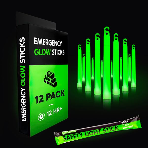 20 Ultra Bright Emergency Glow Sticks - Individually Wrapped Long Lasting Industrial Grade Glowsticks for Survival Gear, Camping Lights, Power Outages and Military Use (Green)