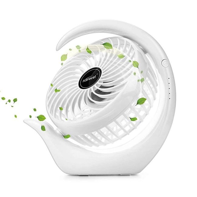 Karecel Rechargeable Fan Battery Operated Mini Desk Fan 3 Speed ​​USB Personal Portable Small Table Quiet True Long Life Battery Strong Wind Desktop Travel Camping Office Home Use, White