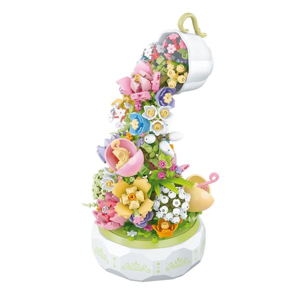 NEWRICE Waterfall Flower Bouquet Building Kit,Artificial Flowers Building Block Toys-Contains Music Box with LED Lights for Home Decoration,Birthday, Anniversary, (575 Pieces)