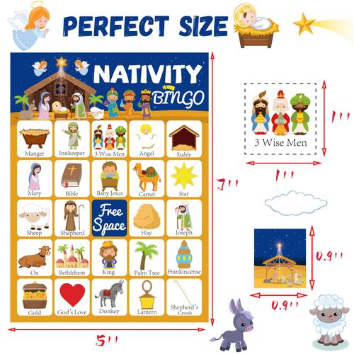 Christmas Nativity Bingo Christian Bingo for Kids with 24 Nativity Bingo Cards Christmas Games for Kids Family School Classroom Activities Religious Christmas Party Favors