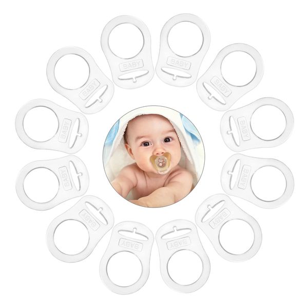 Vicloon Baby Dummy Pacifier Holder Clip Adapter, 12pcs Silicone Dummy Clips Adapter, Baby Pacifier Ring Holder Clip Adapter for Baby Boys Girls-White