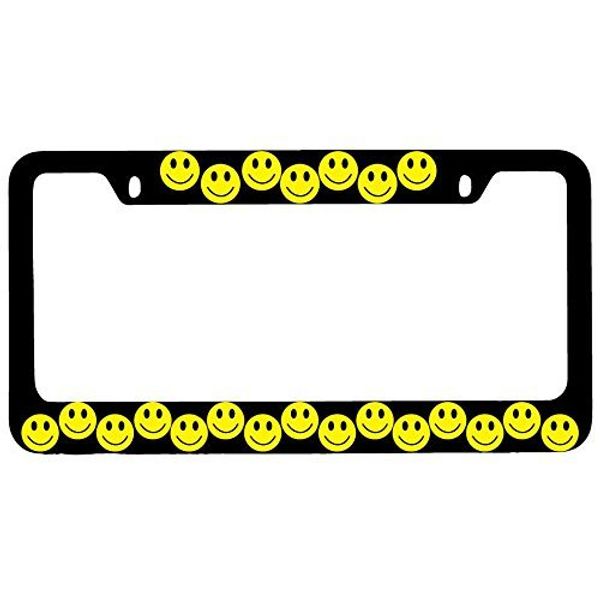 Smiley Face (Design 2) Black Metal License Plate Frame
