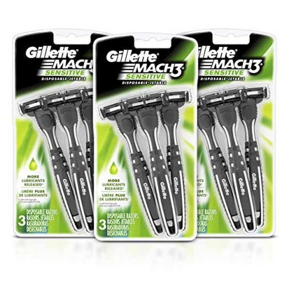 Gillette Mach3 Sensitive Men's Disposable Razors, 9 Count