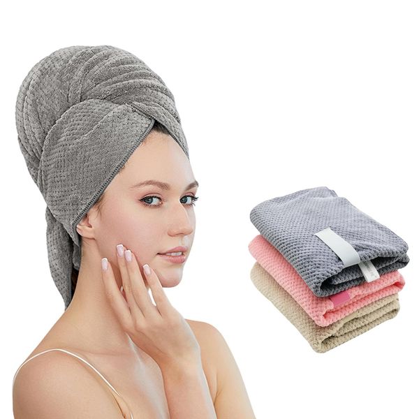 SURPRISE PIE Women Microfiber Hair Towel Wrap with Elastic Strap,Super Absorbent Anti Frizz Drying Turban for Curly, Long,Wet Hair- Grey