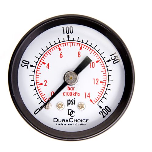 1-1/2" Utility Pressure Gauge, WOG, Black Steel Case, 1/8" NPT, Center Back Mount, 0-200PSI