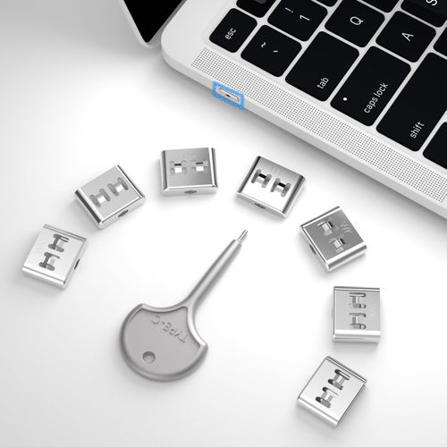7PCS USB Type C Anti-Theft Security Lock with 1 Anti-Break Metal Key Physical Containment,Universal Compatibility for All Type-C Devices, Enhanced Data Protection