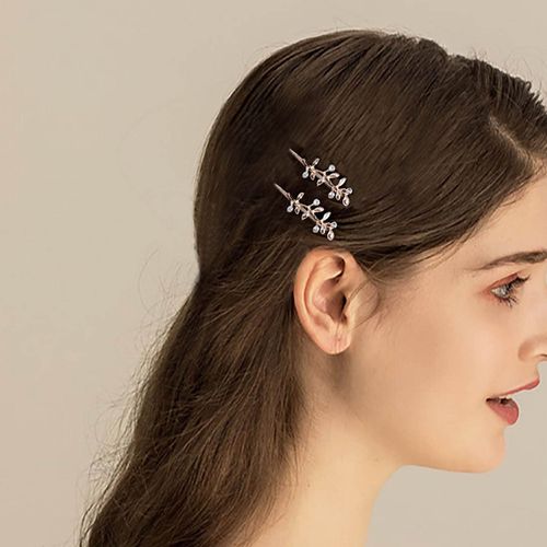 Aneneiceera Boho Leaf Hair Clip Vintage Gold Crystal Hair Pin Retro Hair Clip Bridal Rhinestone Hair Bobby Pins Wear Hair Clips Wedding Hair Accessories for Women and Girls 2 Pieces (Gold)