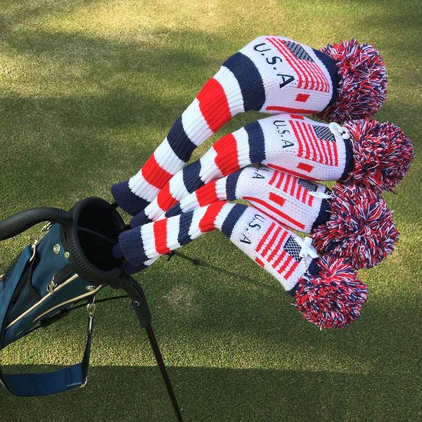 Craftsman Golf US Flag Knit Pom Pom White Blue Red Hybrid Rescue Utility Head Cover Headcover for Callaway Mizuno Cobra Taylormade (Hybrid X Cover)