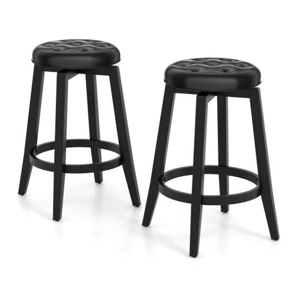 360° Swivel Upholstered Rubberwood Frame Bar Stool Set of 2 with Footrest-24 inches