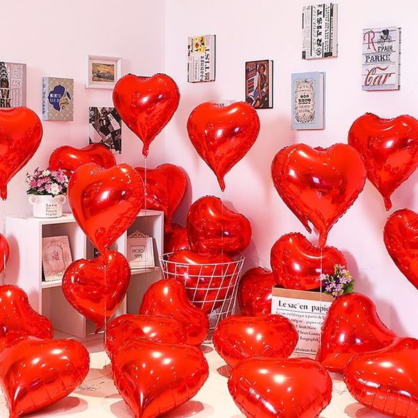 20PCS 46CM Heart Balloons Heart Foil Balloons Mylar Heart Balloons Metallic Aluminum Balloons Romantic Party Decor Balloons for Valentines Day Birthday Wedding Bridal Decor (red)
