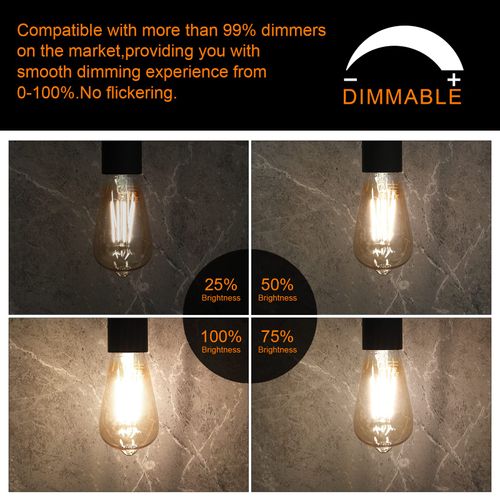 LUXON LED Edison Bulbs,Dimmable,4Watt(Equivalent 40W),4000K Daylight White (Amber Glass),ST64 Antique Vintage Style Filament Edison Light Bulbs,E26 Base,CRI 90+,Pack of 4