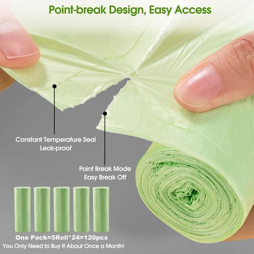Aoriyar Small Trash Bags 1.2 Gallon 120 Counts Biodegradable Food Waste Bags, Mini 5L Garbage Bags Compost Strong Bathroom Bin Liner Recycle Rubbish Bag for Home Kitchen Office Pet, Green