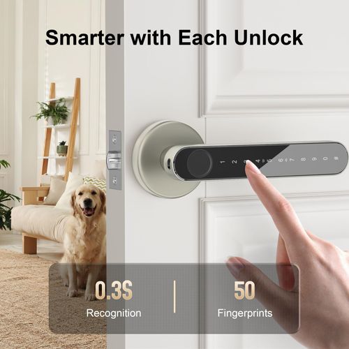 Fingerprint Door Lock,Smart Door knob,Biometric Door Lock,with passcode keypad Fobs keyless Entry Door Handle，for Bedroom Home Hotel Office Apartment (Champagne Gold with APP)