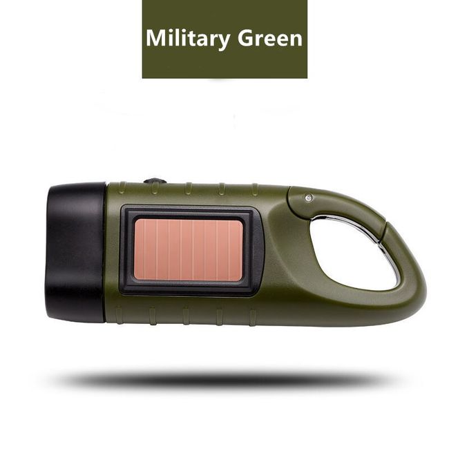 Hand Crank Solar Powered Flashlight, Emergency Rechargeable Led Flashlight,  Survival Flashlight, Quick Snap Carbiner Dynamo Flashlight Torch For Outdo