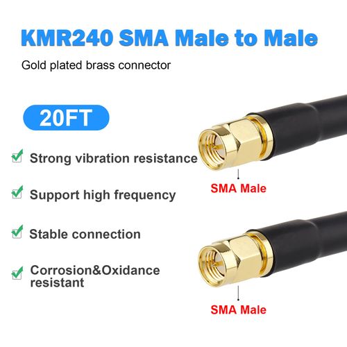 MOOKEERF KMR240 SMA Male to SMA Male Coaxial Cable 50 ohm Coax Ultra Low Loss Antenna Extension for 3G/4G/5G/LTE Network Equipment, GPS, RF Radio (20FT)