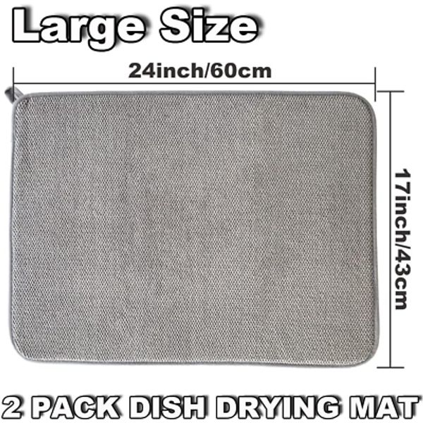 2Pack Large Dish Drying Mat for Kitchen Counter,24 X 17 Inch Microfiber Absor...