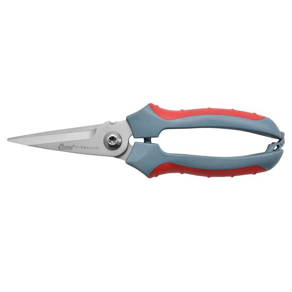 Clauss 8" Titanium Snips with Wire Cutter, Spring-Assist, Serrated Blades, Gray