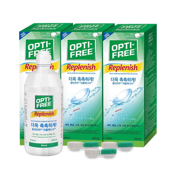 Optifree Replenish Lens Cleanser 420ml x 3 (3 lens cases included)