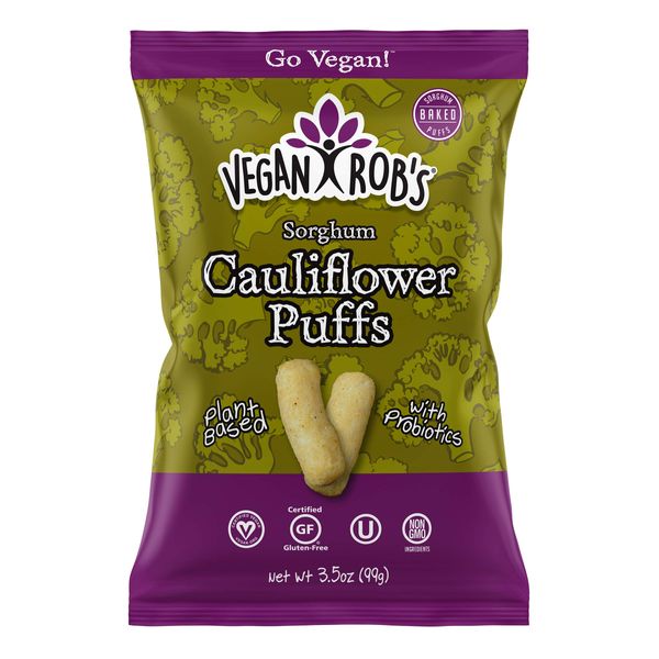 Vegan Rob's Puffs, Cauliflower, 3.5 Ounce (6 Count), Made With Probiotics, Gluten-Free Snack, Plant Based, Vegan, Zero Trans Fats, Non Gmo, 3.50 Ounce (6 Count)