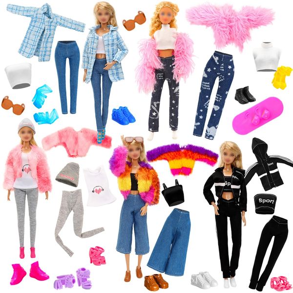 23 Pieces Doll Clothes & Accessories for 11.5 Inch Girl Dolls Include 5 Tops 5 Pants Fashion Outfits 5 Coats Jacket 5 High Heels 5 Flat Shoes and 3 Accessories for 11.5 Inch Girl Dolls Fashion Set