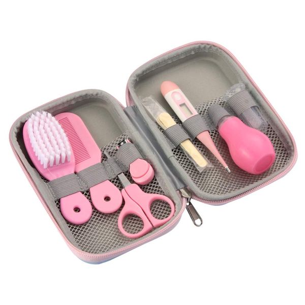 ZELINYE Baby Grooming Kit, 8 in 1 Baby Hair Brush/Nail Clipper/Nose Cleaner/Finger Toothbrush/Nail Scissors/Manicure Kit for Baby Care Keep Healthy and Clean(Pink)