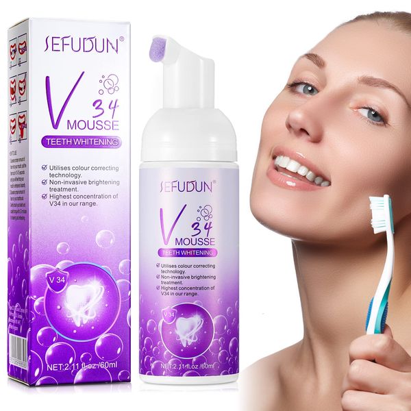 Purple Teeth Whitening Toothpaste, V34 Zahnpasta Weisse Zähne, Zahnaufhellung Zahnpasta für Erwachsene, Lila Zahncreme Aufhellung Stain Removal Teeth, Deep Stain Removal, Gelbe ZäHne