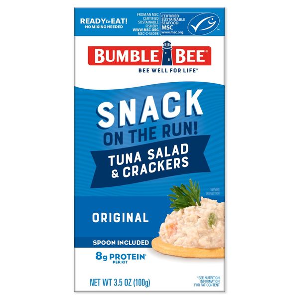 Bumble Bee Snack On The Run Tuna Salad with Crackers Kit - Ready to Eat, Spoon Included - Wild Caught Tuna - Shelf Stable & Convenient Protein Snack, 3.5 oz