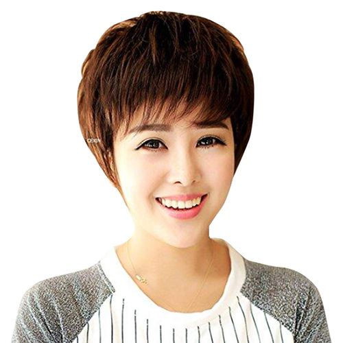 LESUN Short Bob Wig, For Women, Medical Use, One Size Fits All, Wig, Angled Bangs, Fully Hand Planted, Natural Wave Volume, Natural Medium, Artificial Skin, Short Cut Full Wig, Artificial Skin, Breathable Net, Black Dark Brown - darkbrown