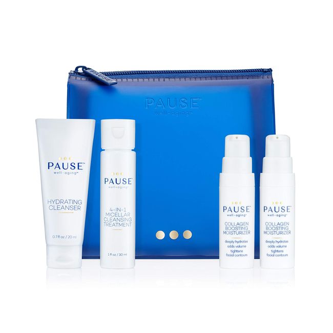 Pause Discovery Kit | Includes Hydrating Cleanser, 4-in-1 Micellar Cleansing Treatment and Two Collagen Boosting Moisturizer (Trial Size)