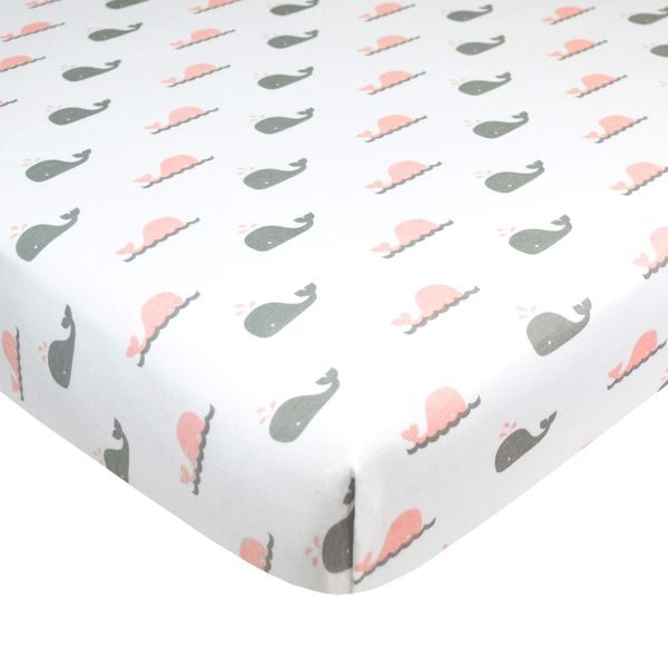 American Baby Company Fitted Pack N Play Playard Sheet 27" x 39", Soft Breathable Neutral 100% Cotton Jersey Pack and Play Sheet, Pink Whale, for Boys and Girls, Fits Most Mini Crib Mattresses