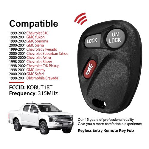Keylessbest Replacement for 1998 1999 2000 2001 2002 Chevrolet S10 Silverdo GMC Sonoma Sierra Oldsmobile Bravada Key Fob Remote Control KOBUT1BT 3 Buttons 315MHz