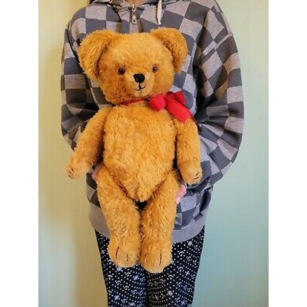 Vintage Antique Golden Mohair Teddy Bear 18in/46 cm , Wood Filled ,Glass Eyes