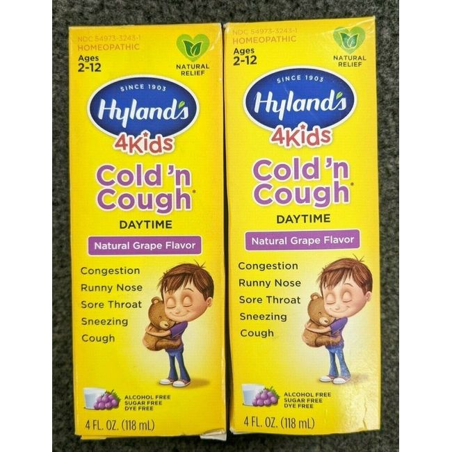 2Pk Hyland’s 4 Kids Cold’ n Cough Daytime Grape No Dye Homeopathic -R4P4- 4312