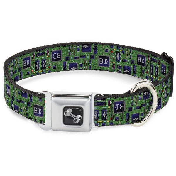 Buckle-Down Seatbelt Buckle Dog Collar - Circuit Board - 1" Wide - Fits 11-17" Neck - Medium