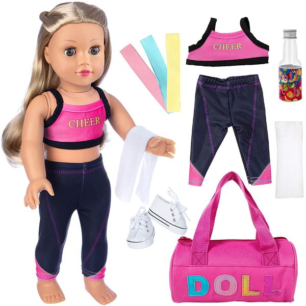 ZITA ELEMENT 18 Inch Girl Doll Yoga Clothes and Accessories for 18 Inch Dolls Sport Set with Shoes Portable Sports Bag Yoga Bands Towel and Drink Bottle(Doll Is Not Included)