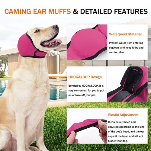BAMY Swimming Waterproof Dog Ear Caps Calming Large Dog Ears Cover Shower Cap for Ear Protection for Bath for Grooming (Pink, L (Size L: Head Circumference 18"-24"))