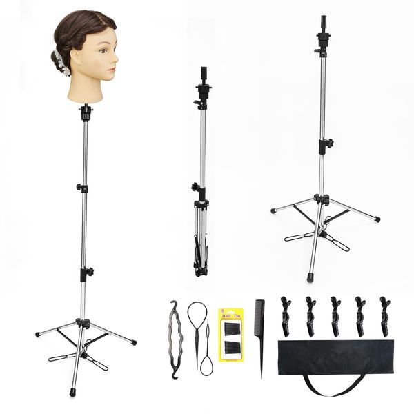 NEVERLAND BEAUTY Stand Clamp, Cut Wig, Mannequin Stand, Adjustable, 31.5 - 51.2 inches (80 - 130 cm), Pedal, Tripod Type, Mannequin Headstand, For Newcomer Training, Students, Barber, Hairdresser