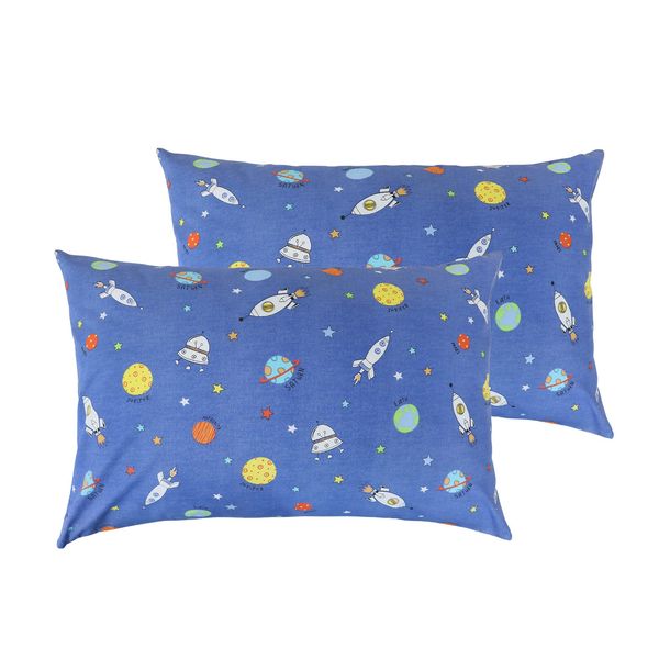 Space Kids Toddler Pillowcases, 2 Pack Cotton Pillow Cover, Soft Pillow Shams Travel Pillow Cases with Envelope Closure for Kids Bedding, 14x20Inch Pillow Case