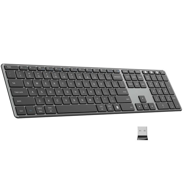 AUSDOM Wireless Bluetooth Keyboard Full Size, Quiet Slim Multi-Device Rechargeable Cordless QWERTY Keyboard with Number Pad, Low Profile Silent Flat Universal Keyboard for Computer/Mac/Windows