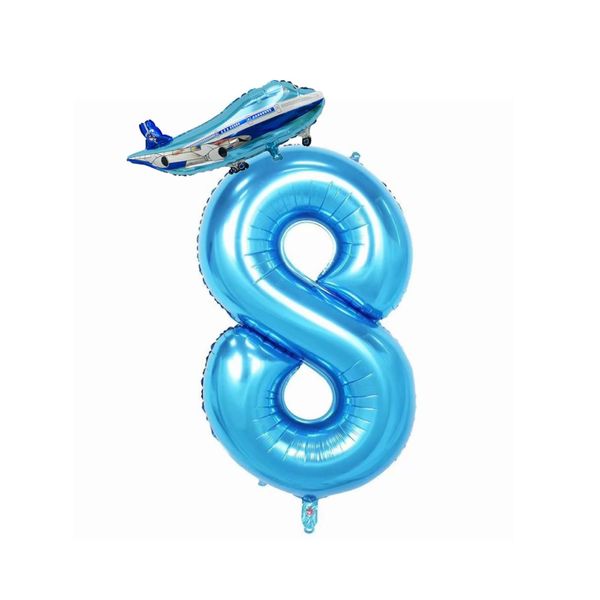 40inch Numbers Airplane Balloon 8 Blue，Airplane 8th Birthday Party Decorations Balloons，Airplane Balloons for 8th Birthday，Kids Airplane Birthday Party Decorations Supplies (Blue airplane number 8)